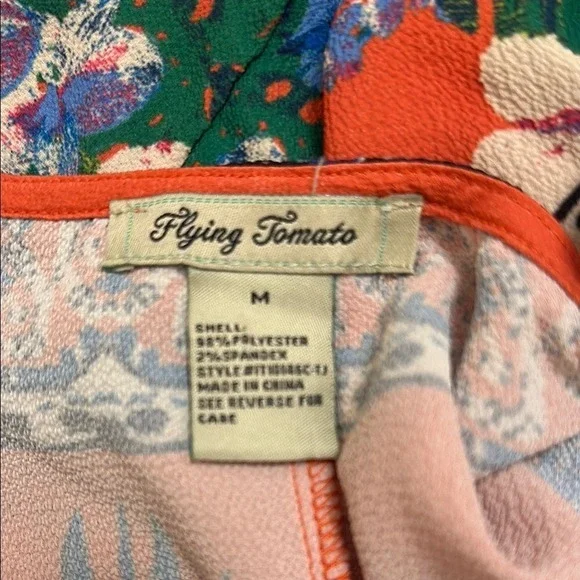 Flying Tomato Wrap Blouse Orange Multicolor Boho Tropical Elastic Waist Medium - Picture 11 of 12
